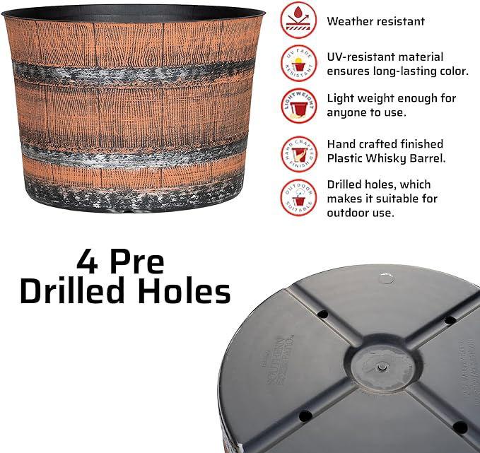 SG Traders™ Whisky Barrel Brown Garden Planter - - 