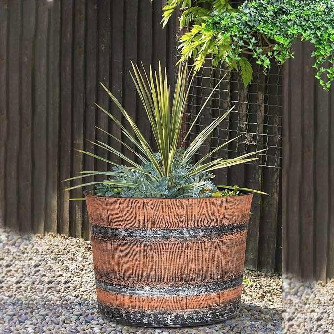 SG Traders™ Whisky Barrel Brown Garden Planter - - 