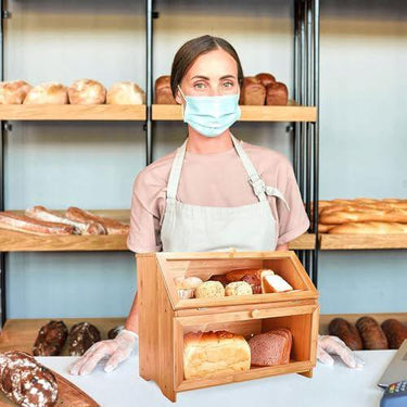 SG Traders Bamboo Bread Bin - Eco-Friendly Wooden Bread Storage